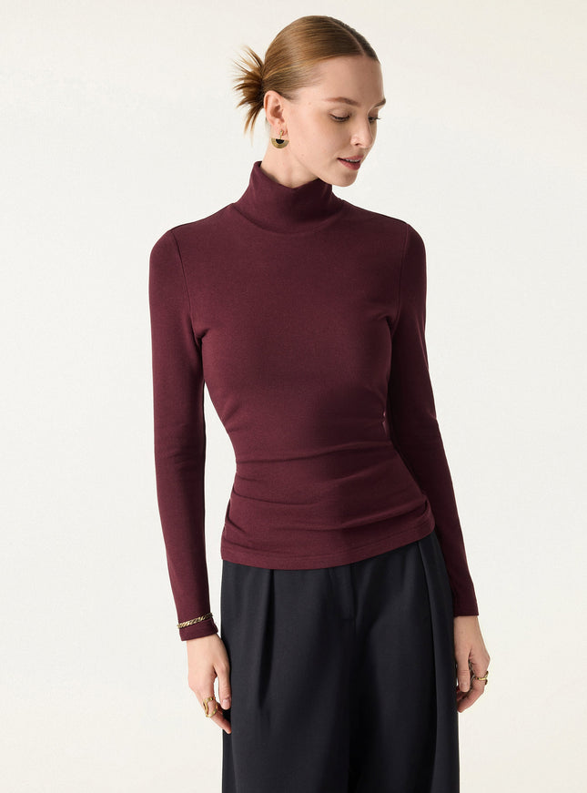 Turtleneck Long Sleeve Built-In Bra Top