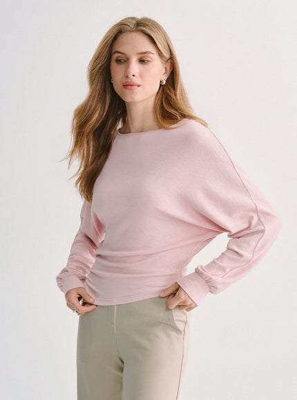 Boatneck Long Sleeve Asymmetrical Hem Top