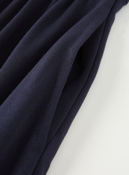 Ponte Mock Neck Ruched A-Line Midi Dress with Pockets