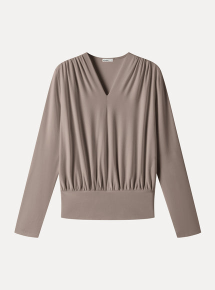 V-Neck Long Sleeve Ruched Banded Hem Top