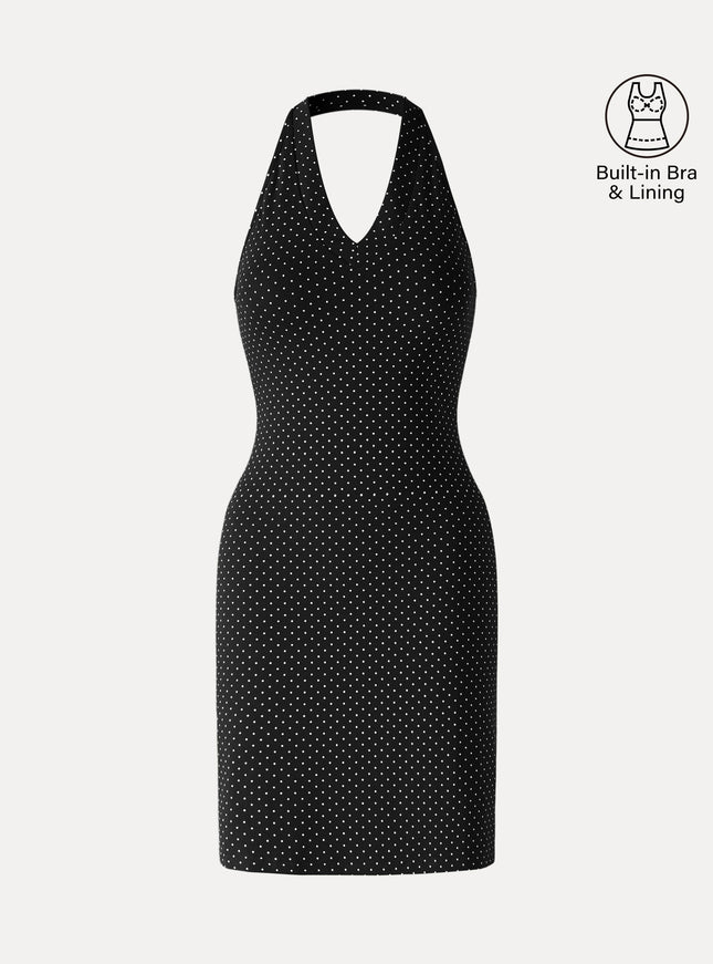Stretch Cotton Halter Neck Polka Dot Mini Built-In Bra Dress Limited Edition