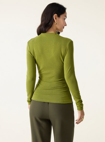 Mock Neck Long Sleeve Ruched Built-In Bra Top