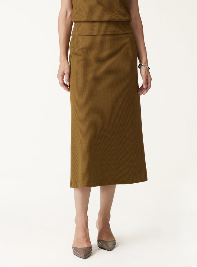 Textured Cotton Blend Mid-Rise A-Line Midi Skirt