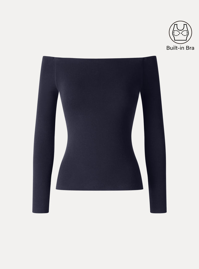Non-Slip Off-Shoulder Long Sleeve Built-In Bra Top