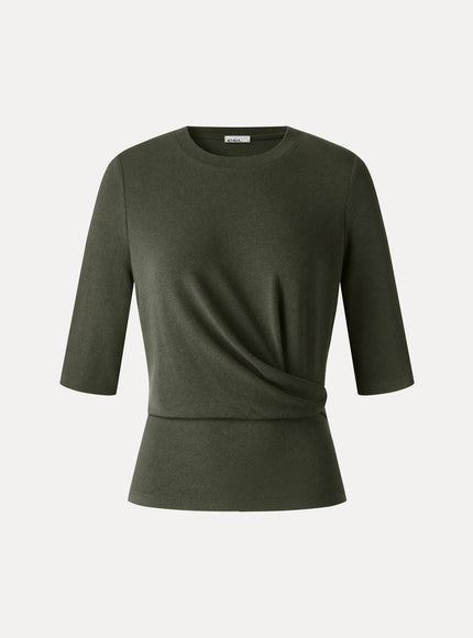 Round Neck Elbow Sleeve Side-Tuck Top