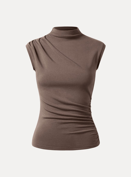 Mock Neck Sleeveless Ruched Top