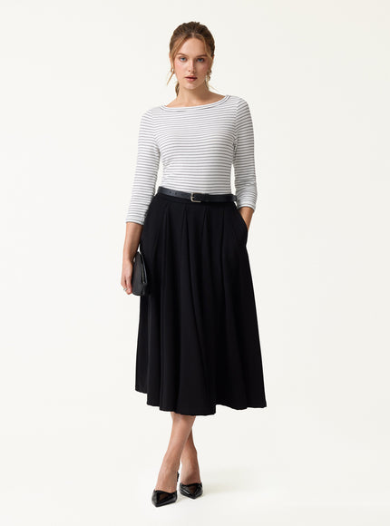 Striped Parisian Boatneck 3/4 Sleeve Built-In Bra Top
