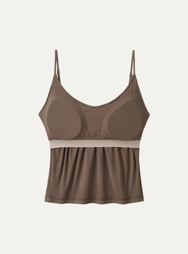 Scoop Neck Gathered Spaghetti Built-In Bra Tank