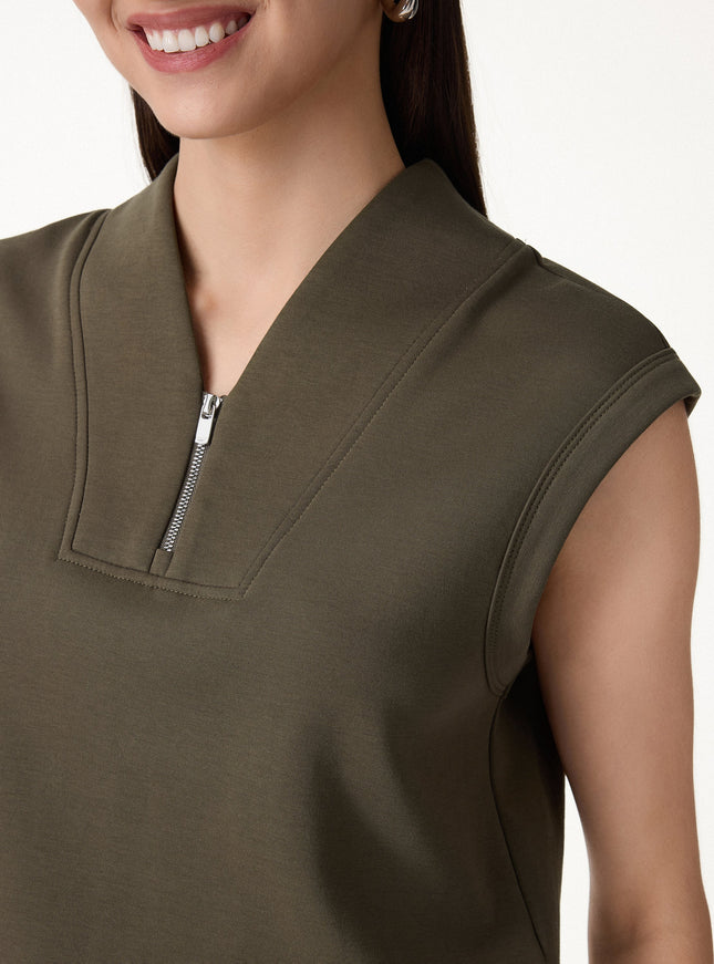 Air Cotton Quarter-Zip Banded Hem Travel Top