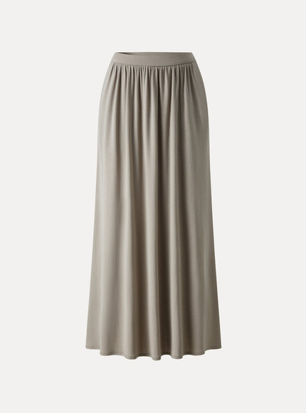 Soft Linen Knit Gathered A-Line Maxi Skirt with Pockets