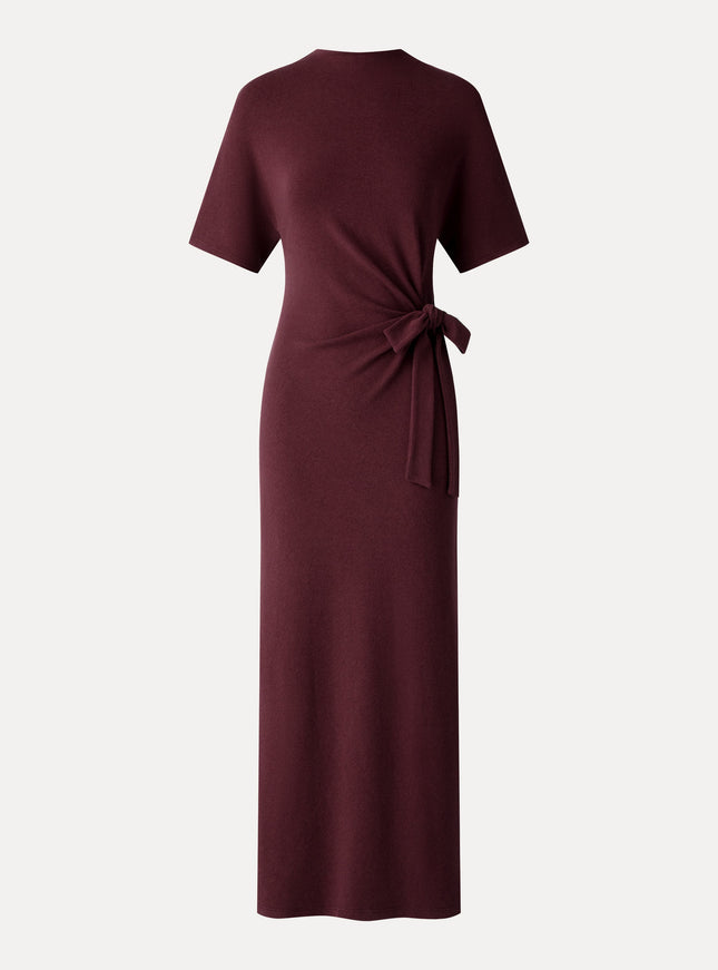 Mock Neck Elbow Sleeve Tie-Waist Midi Dress