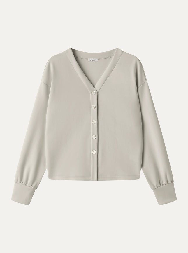 Modal Spacer Knit V-Neck Long Sleeve Button-Down Cardigan