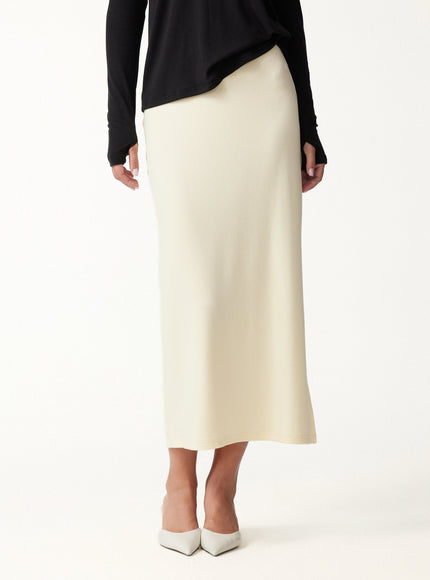 2Pcs Set Boatneck Long Sleeve Top & Mid-Rise Side-Slit Column Midi Skirt