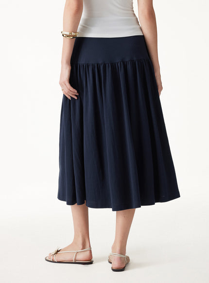 Cotton-Linen Gathered Midi Skirt with Pockets