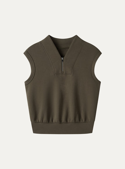 Air Cotton Quarter-Zip Banded Hem Travel Top