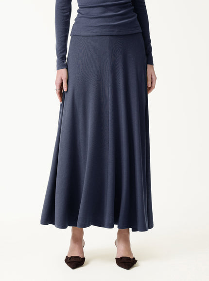 Lyocell-Cashmere Blend Mid-Rise Umbrella Maxi Skirt