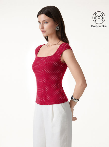 Polka Dots Square Neck Built-In Bra Top