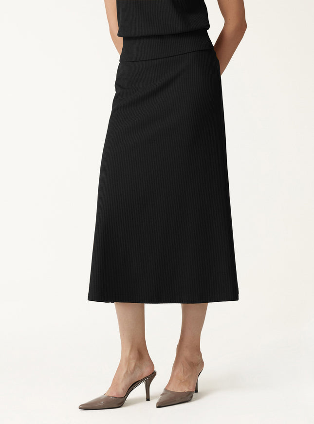 Textured Cotton Blend Mid-Rise A-Line Midi Skirt