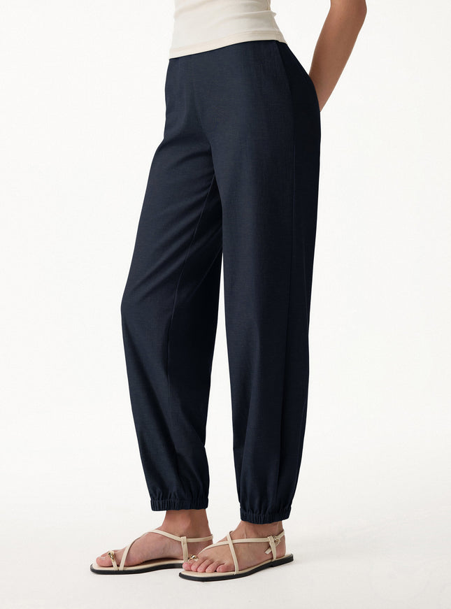 Linen-like High-Rise Balloon Jogger Pants with Pockets