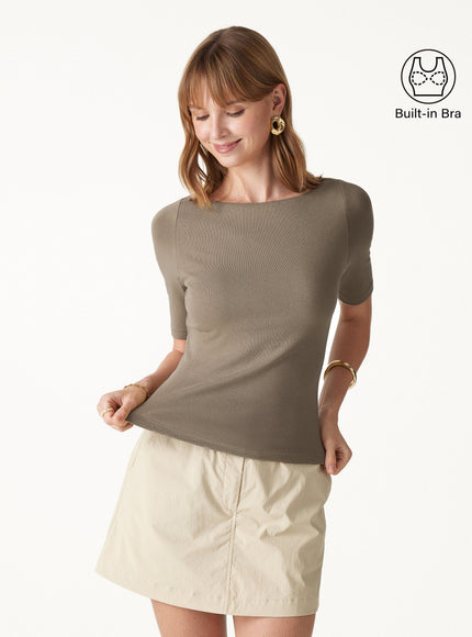 Elbow Sleeve Built-In Bra Top