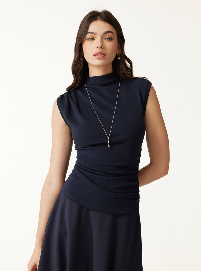 Mock Neck Sleeveless Ruched Top