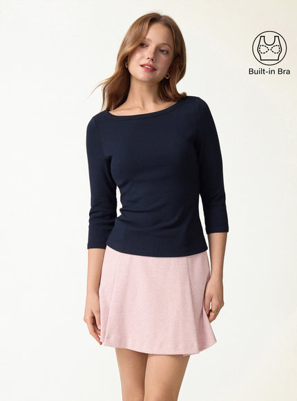® Boatneck 3/4 Sleeve Built-In Bra Top