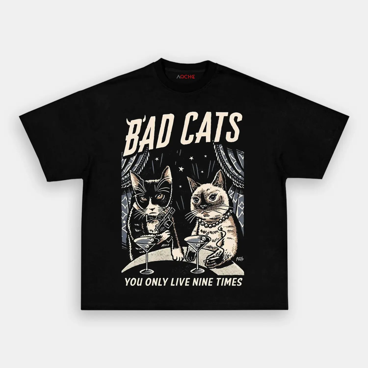 AQCHIC BAD CAT Unisex Graphic Heavyweight Cotton Shirt