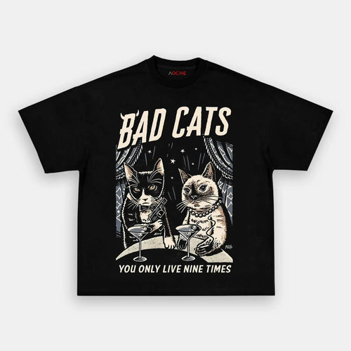 AQCHIC BAD CAT Unisex Graphic Heavyweight Cotton Shirt