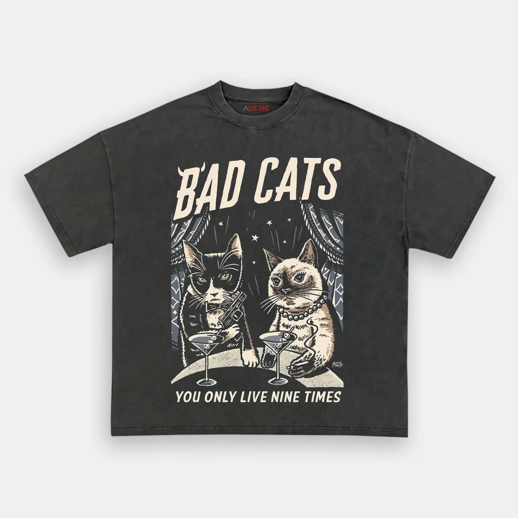 AQCHIC BAD CAT Unisex Graphic Heavyweight Cotton Shirt