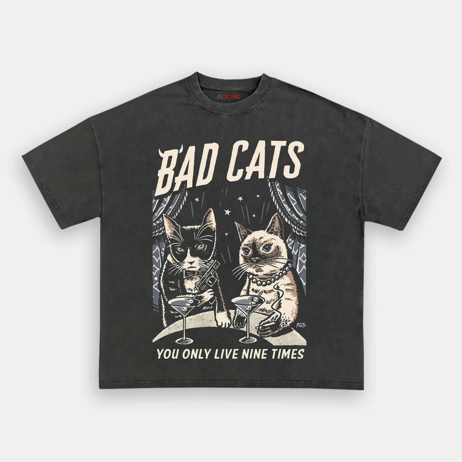 AQCHIC BAD CAT Unisex Graphic Heavyweight Cotton Shirt