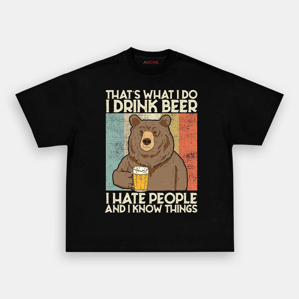 AQCHIC BEAR BEER Unisex Graphic Heavyweight Cotton Shirt