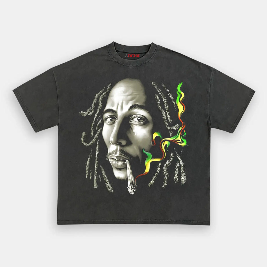 AQCHIC Big Face Bob Marley Unisex Graphic Heavyweight Cotton Shirt