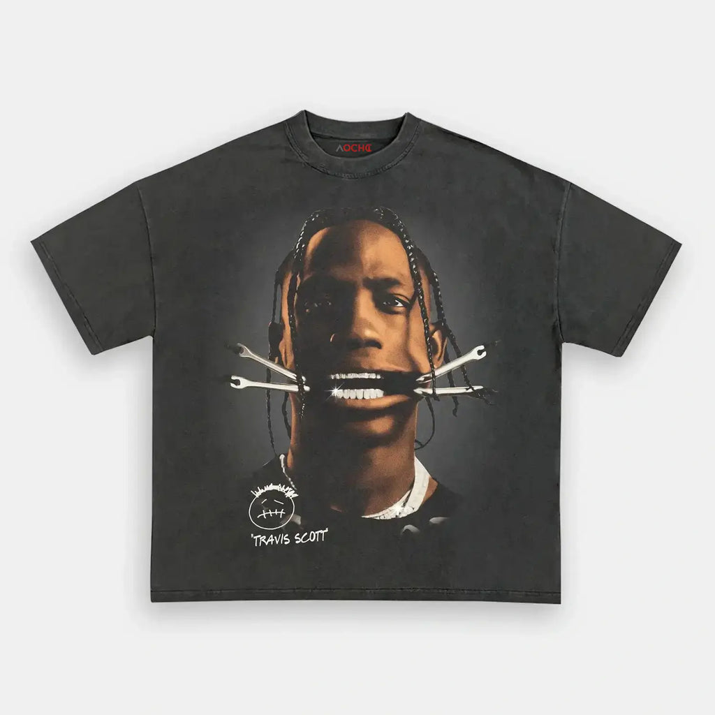 AQCHIC Big Face Travis Scott Unisex Graphic Heavyweight Cotton Shirt