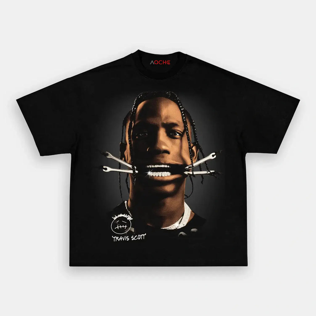 AQCHIC Big Face Travis Scott Unisex Graphic Heavyweight Cotton Shirt
