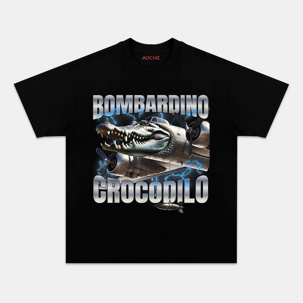 AQCHIC Bombardino Crocodilo Unisex Graphic Heavyweight Cotton Shirt