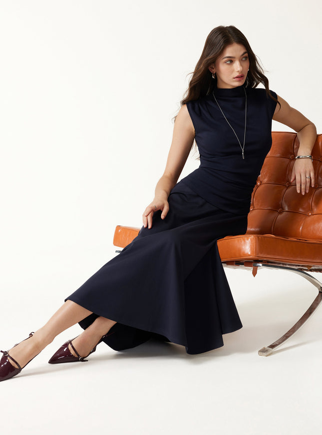 Office Staple Ponte High-Rise Circle Midi Skirt with Pockets