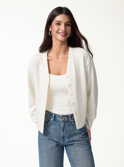 Modal Spacer Knit V-Neck Long Sleeve Button-Down Cardigan
