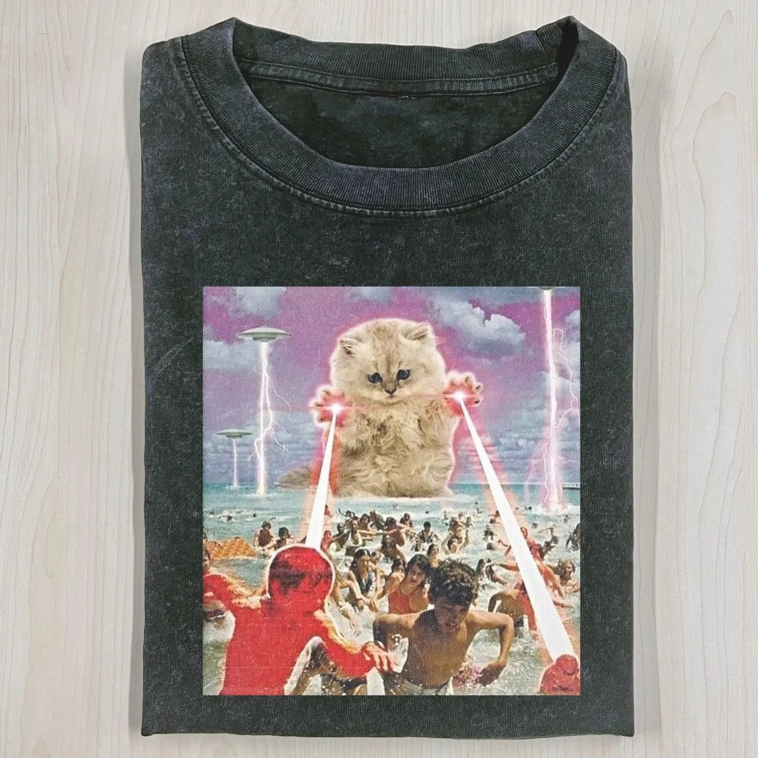 AQCHIC CAT ATTACK Unisex Graphic Heavyweight Cotton Shirt