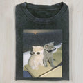 AQCHIC Cat with Sunglasses Unisex Graphic Heavyweight Cotton Shirt