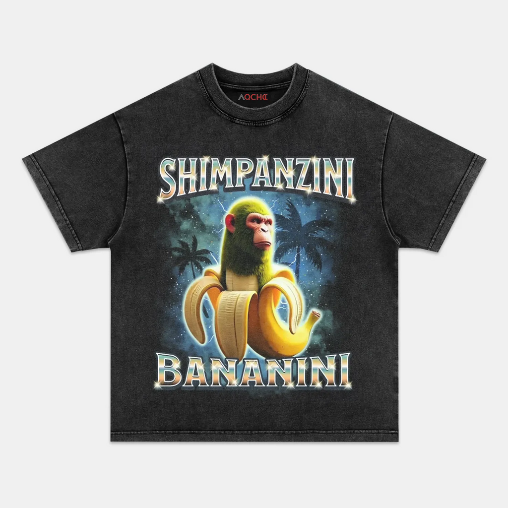 AQCHIC CHIMPANZINI BANANINI Unisex Graphic Heavyweight Cotton Shirt