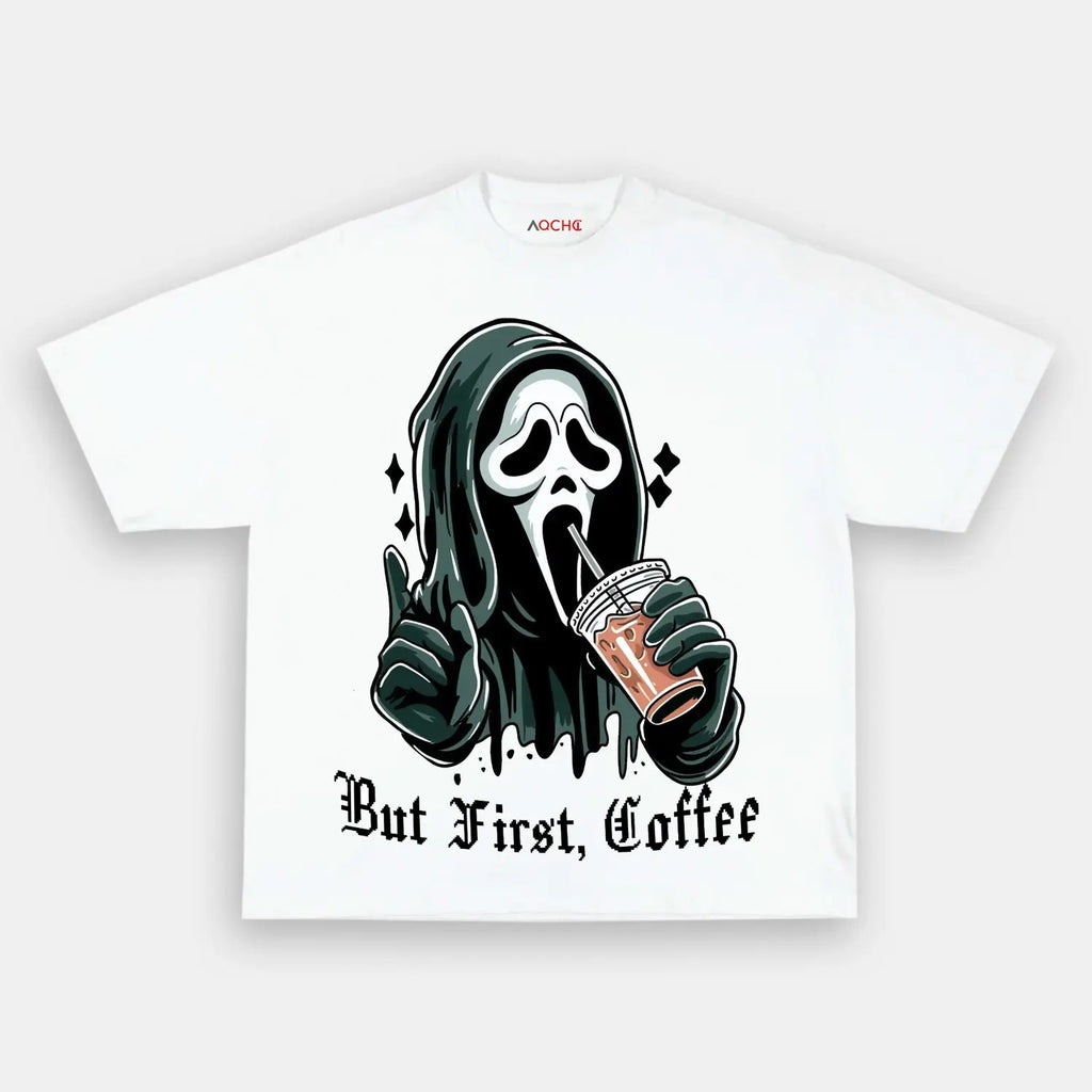 AQCHIC Coffee First Unisex Graphic Heavyweight Cotton Shirt