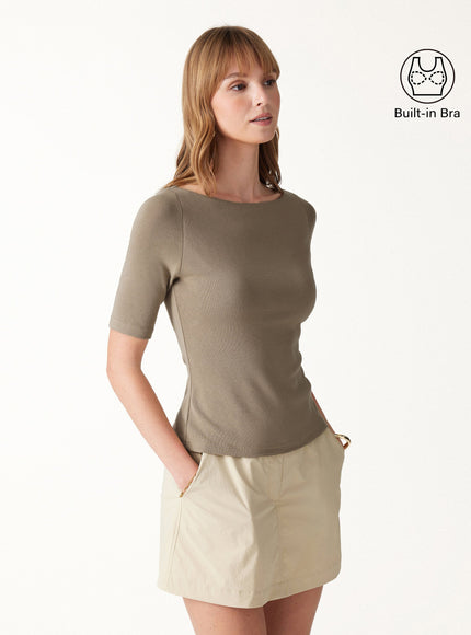 Elbow Sleeve Built-In Bra Top