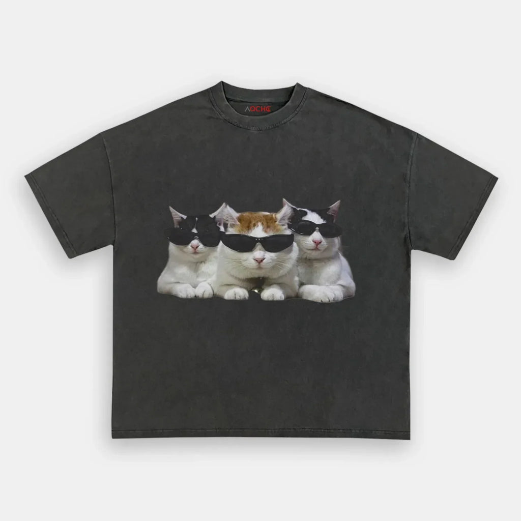 AQCHIC Cool Cats Unisex Graphic Heavyweight Cotton Shirt