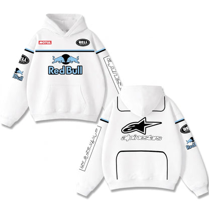 Retro The Blue Red Bull x Alpinestars Racing Hoodie Grey Acid Washed, Motul Bell Helmets Grand  – Gray