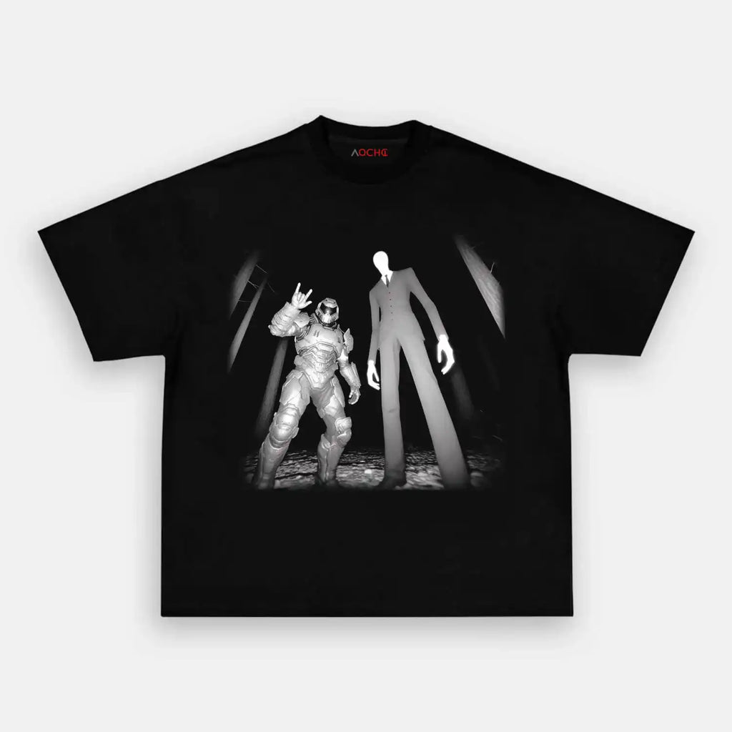 AQCHIC DOOM GUY & SLENDER MAN Unisex Graphic Heavyweight Cotton Shirt