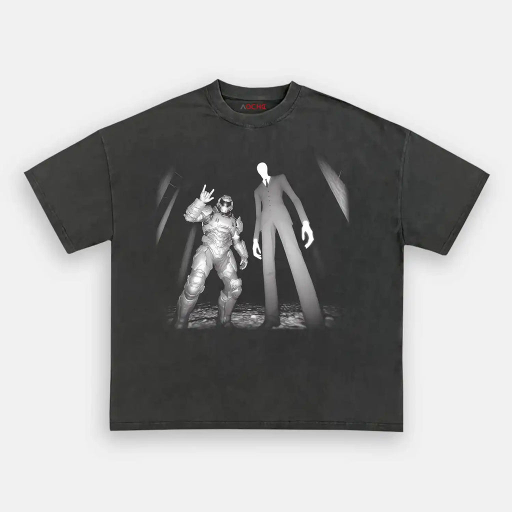 AQCHIC DOOM GUY & SLENDER MAN Unisex Graphic Heavyweight Cotton Shirt