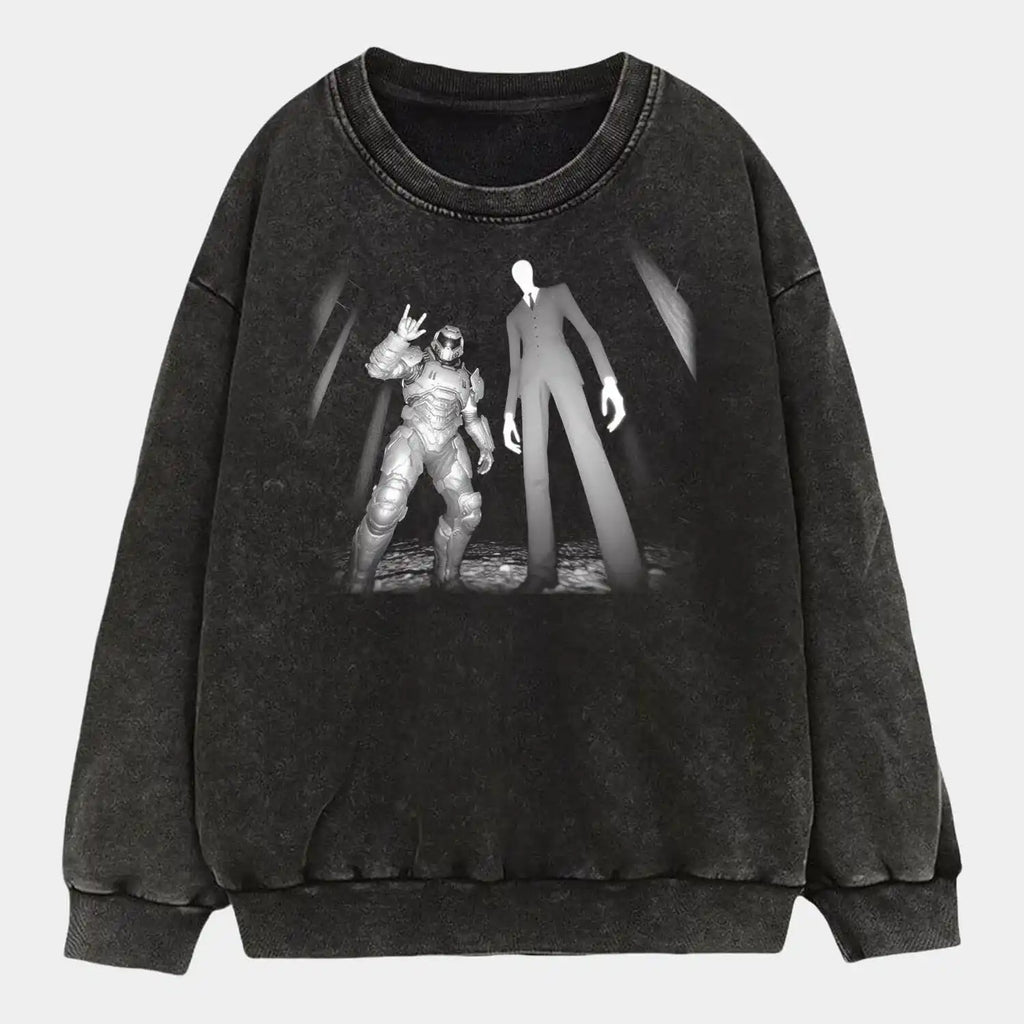 AQCHIC DOOM GUY & SLENDER MAN Unisex Graphic Heavyweight Cotton Shirt