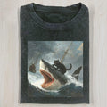AQCHIC FAT CAT VS. SHARK Unisex Graphic Heavyweight Cotton Shirt