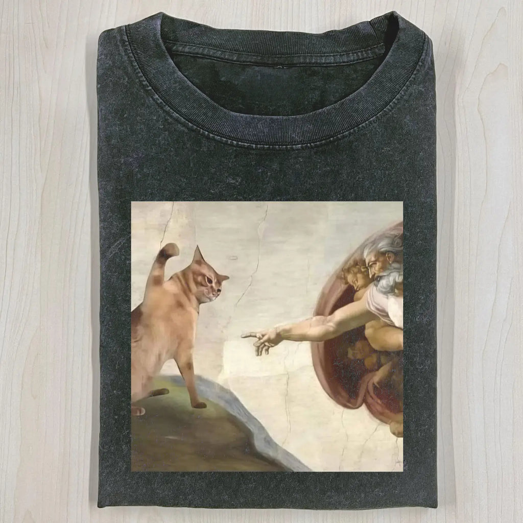 AQCHIC Funny Cat Unisex Graphic Heavyweight Cotton Shirt