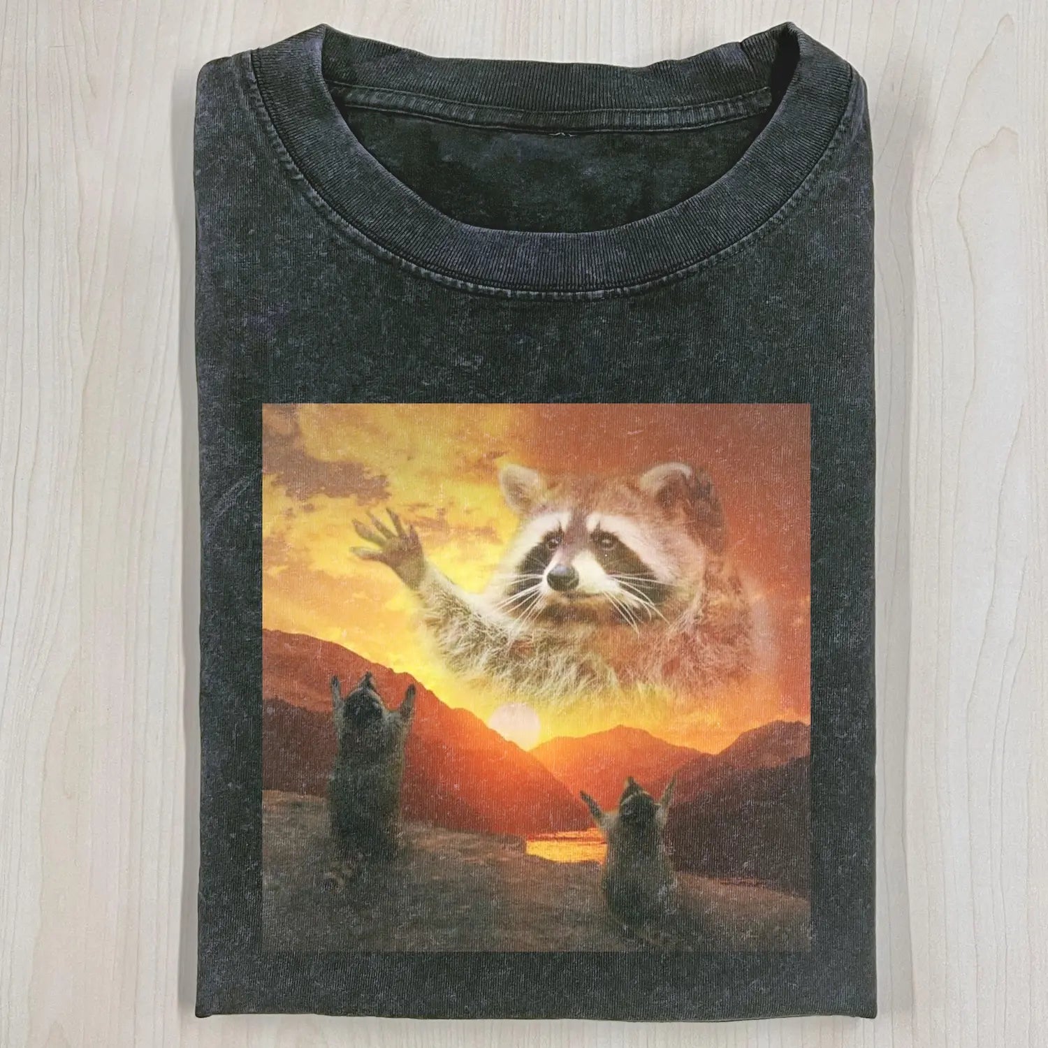 AQCHIC Funny Raccoon Unisex Graphic Heavyweight Cotton Shirt